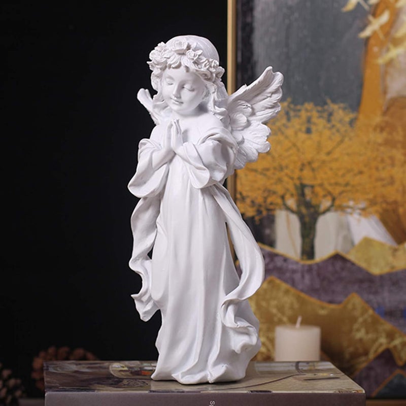 Tuzsocr 12 Inch Praying Angel Girl Figurine Ornament Statue Angel Figurine Sculpture for Garden Girl Angel Resin Sculpture Figures for Gifts Home Outdoor Indoor Decoration - Image 3