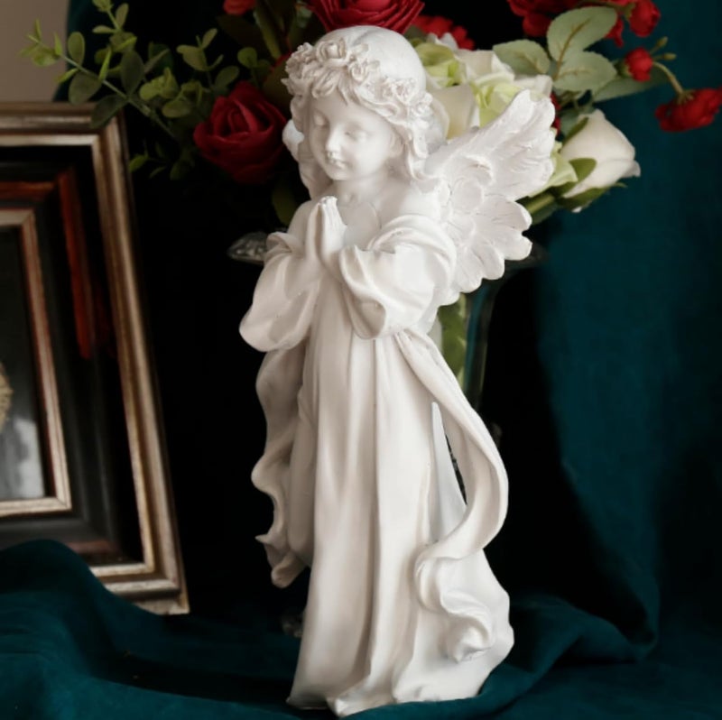 Tuzsocr 12 Inch Praying Angel Girl Figurine Ornament Statue Angel Figurine Sculpture for Garden Girl Angel Resin Sculpture Figures for Gifts Home Outdoor Indoor Decoration - Image 4