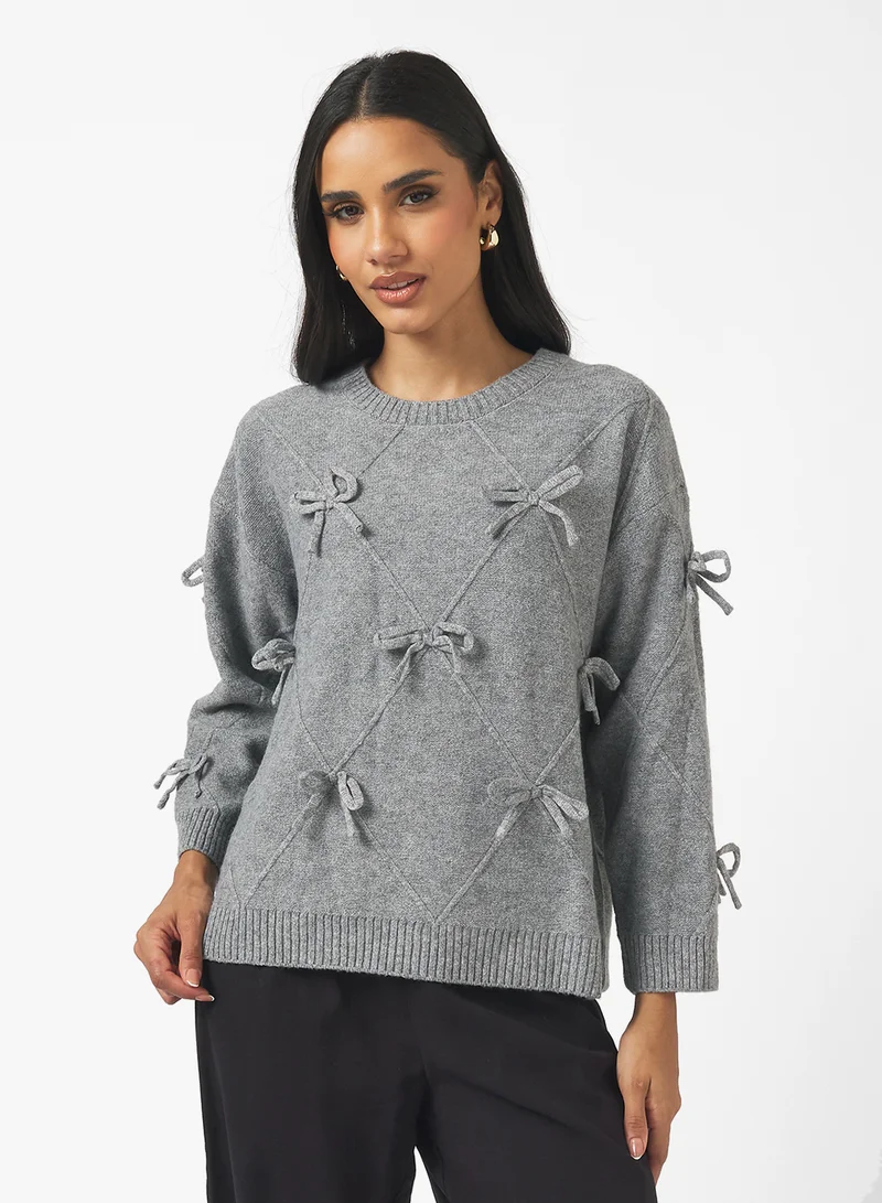 جينجر Bow Detail Knitted Sweater