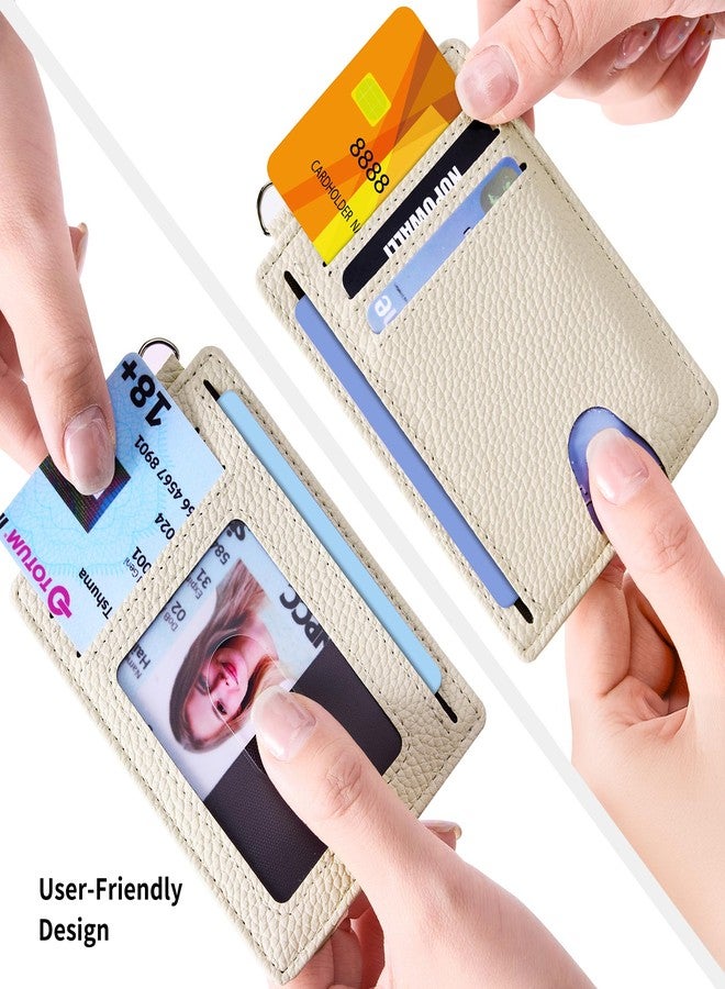 Mayski Slim Minimalist Wallet, Front Pocket Leather Wallets, RFID Blocking, Credit Card Holder for Men & Women, Litchi Beige, Minimalist - Image 3