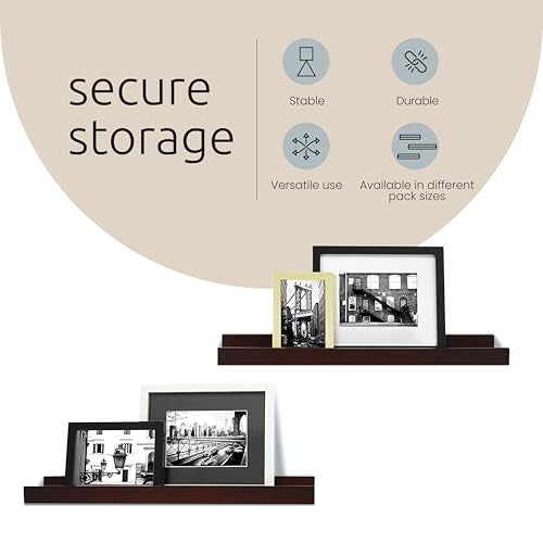 Kiera Grace Floating Shelves for Wall, Engineered Wood Picture Frame Wall Shelves, Easy to Assemble Display Shelves, Ideal for Home Decor, Pack of 3, 23" L x 4" W x 2" H, Espresso - Image 5