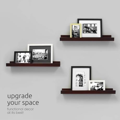 Kiera Grace Floating Shelves for Wall, Engineered Wood Picture Frame Wall Shelves, Easy to Assemble Display Shelves, Ideal for Home Decor, Pack of 3, 23" L x 4" W x 2" H, Espresso - Image 3