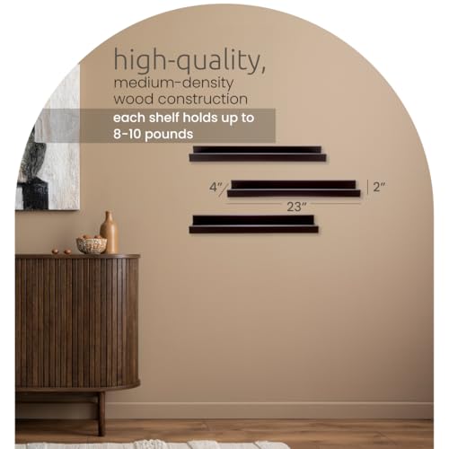 Kiera Grace Floating Shelves for Wall, Engineered Wood Picture Frame Wall Shelves, Easy to Assemble Display Shelves, Ideal for Home Decor, Pack of 3, 23" L x 4" W x 2" H, Espresso - Image 2