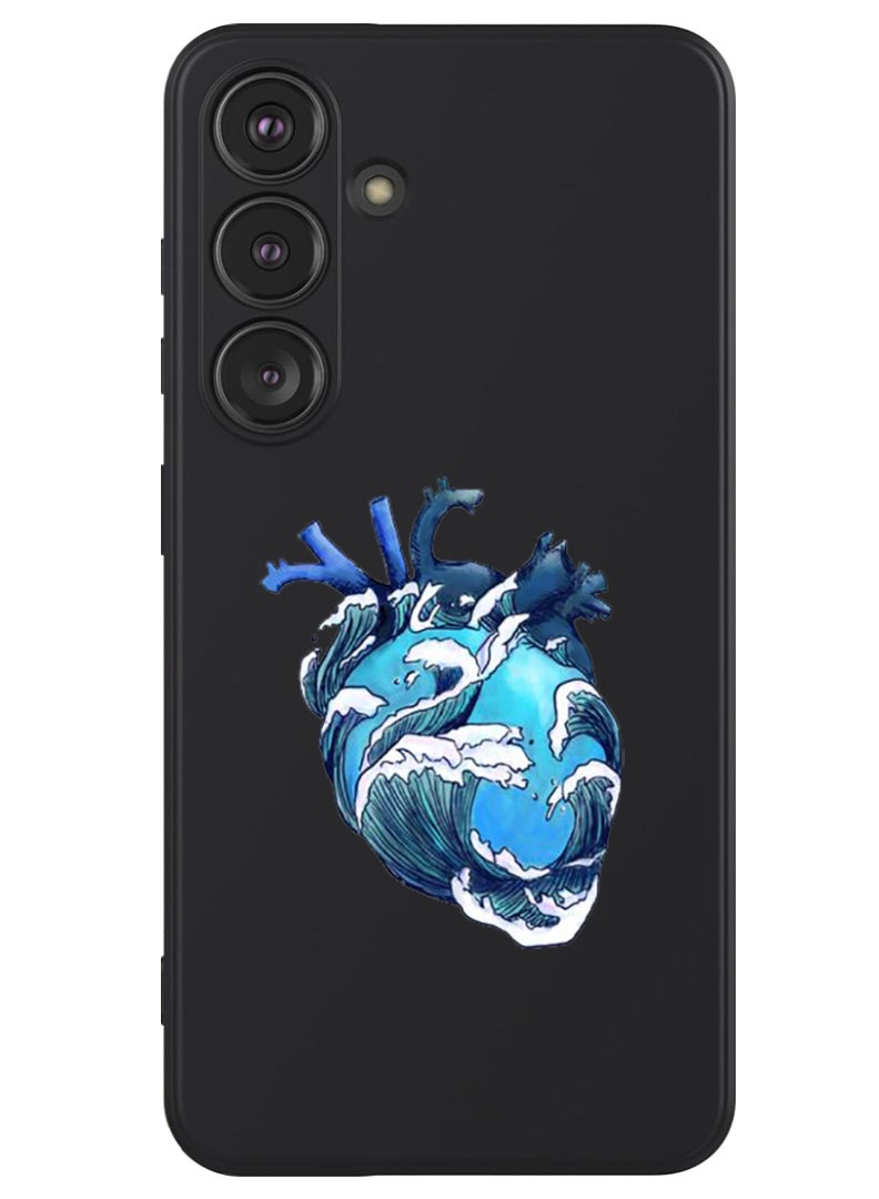 Theodor Protective Slim Fit Case Liquid Silicone Cover with Full Body Protection Anti-Scratch Shockproof Case For Samsung Galaxy S24 (Black) - Heart - Image 1