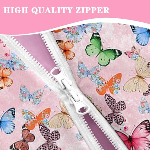 Nesker Zipper Bedding Full Colorful Butterfly Zip Up Bedding Set for Girls and Kids, Cute Butterflies 3 Pcs Comforter Bed in a Bag with Fitted Sheet and 2 Pcs Pillowcases - Image 3
