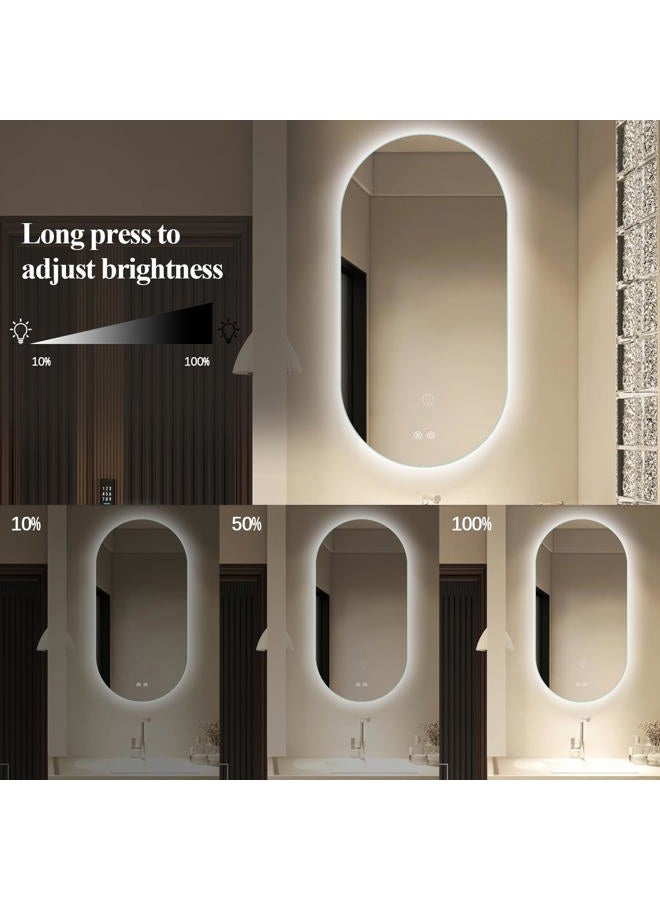 Niccy مرآة حمام LED بيضاوية، 48x24 بوصة مرآة بدون إطار مضاءة مع ضوء، مرآة مضادة للضباب مقاومة للماء مع وظيفة الذاكرة ومرآة مضاءة قابلة للتعتيم - Image 3