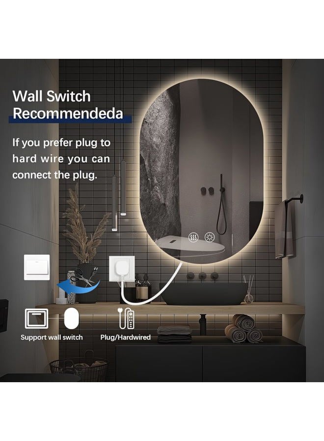 Niccy مرآة حمام LED بيضاوية، 48x24 بوصة مرآة بدون إطار مضاءة مع ضوء، مرآة مضادة للضباب مقاومة للماء مع وظيفة الذاكرة ومرآة مضاءة قابلة للتعتيم - Image 5