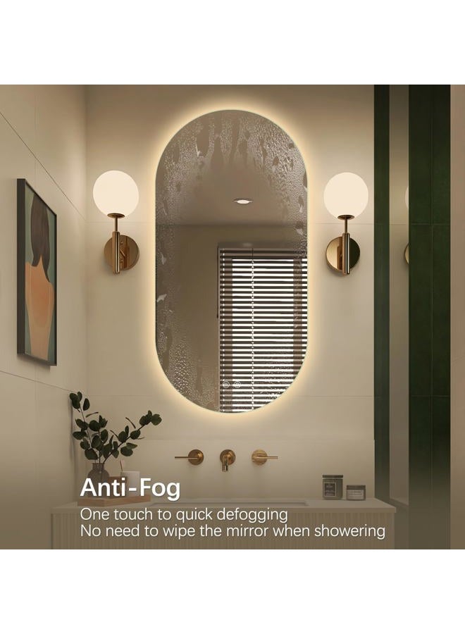 Niccy مرآة حمام LED بيضاوية، 48x24 بوصة مرآة بدون إطار مضاءة مع ضوء، مرآة مضادة للضباب مقاومة للماء مع وظيفة الذاكرة ومرآة مضاءة قابلة للتعتيم - Image 4
