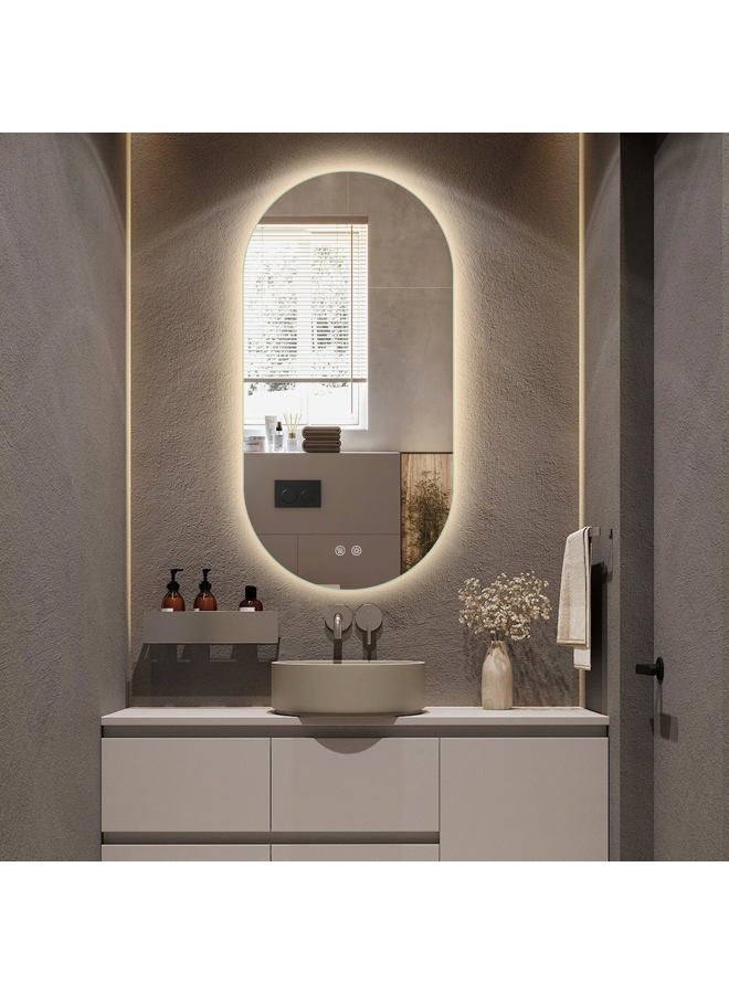 Niccy مرآة حمام LED بيضاوية، 48x24 بوصة مرآة بدون إطار مضاءة مع ضوء، مرآة مضادة للضباب مقاومة للماء مع وظيفة الذاكرة ومرآة مضاءة قابلة للتعتيم - Image 1