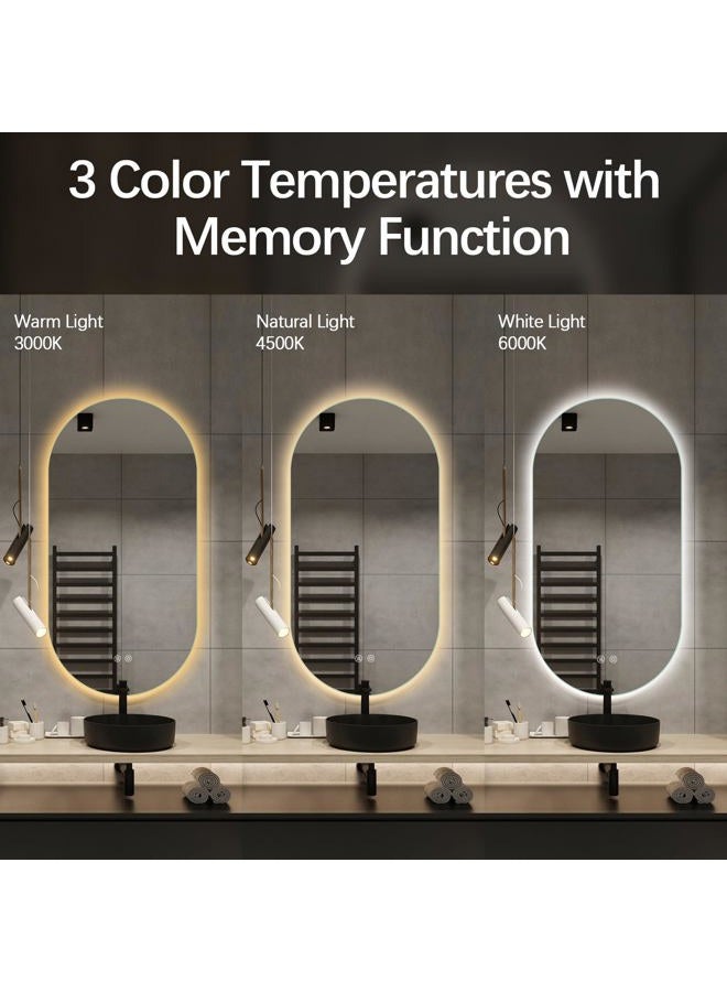 Niccy مرآة حمام LED بيضاوية، 48x24 بوصة مرآة بدون إطار مضاءة مع ضوء، مرآة مضادة للضباب مقاومة للماء مع وظيفة الذاكرة ومرآة مضاءة قابلة للتعتيم - Image 2