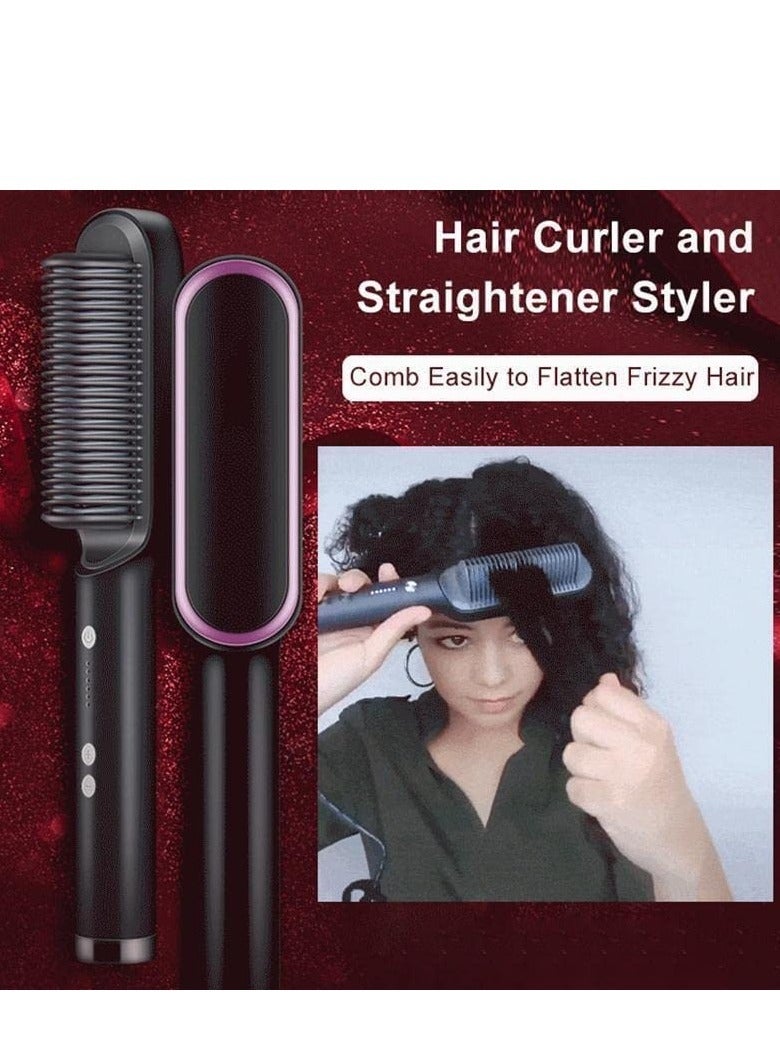 Hair straightener brush Electric Hot Comb Multifunctional Straight Hair Straightener Comb Negative Ion Anti-Scalding Styling Tool Straightening Brush (Black) - Image 5