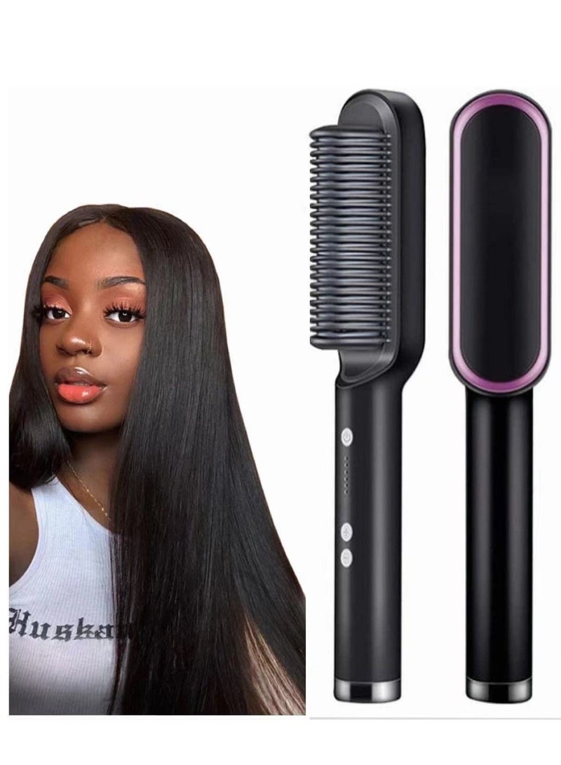 Hair straightener brush Electric Hot Comb Multifunctional Straight Hair Straightener Comb Negative Ion Anti-Scalding Styling Tool Straightening Brush (Black) - Image 1