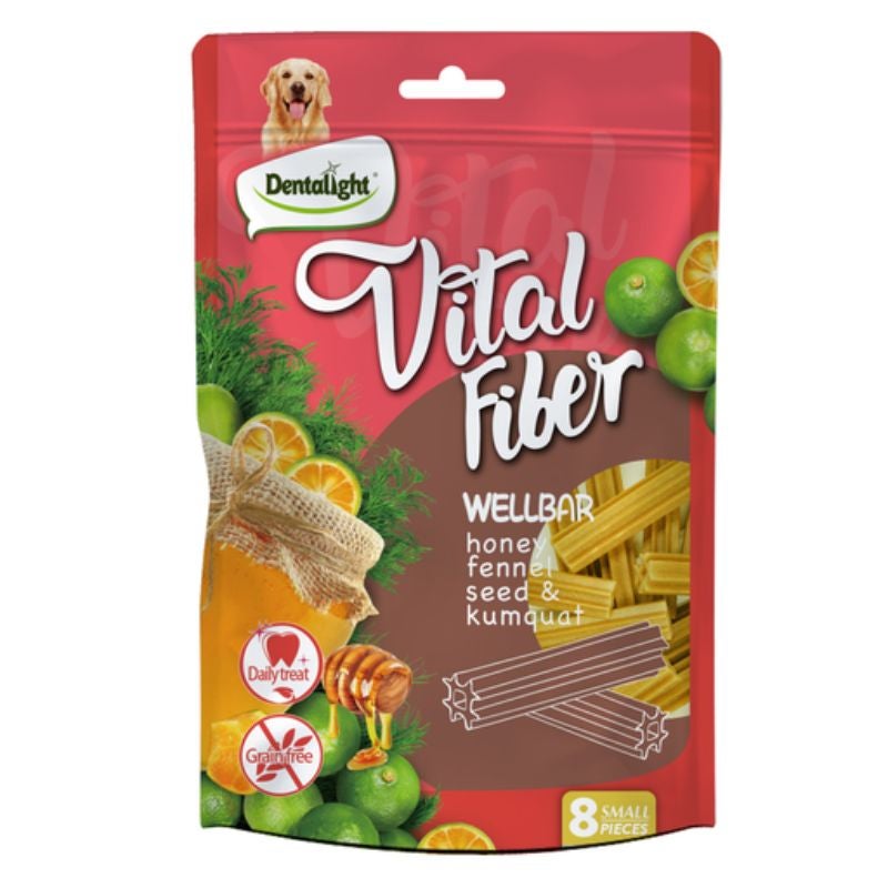 Dentalight Vital Fiber Small Wellbar Dog Treats with Honey, Fennel Seed & Kumquat (8 Pieces) , 80 gr