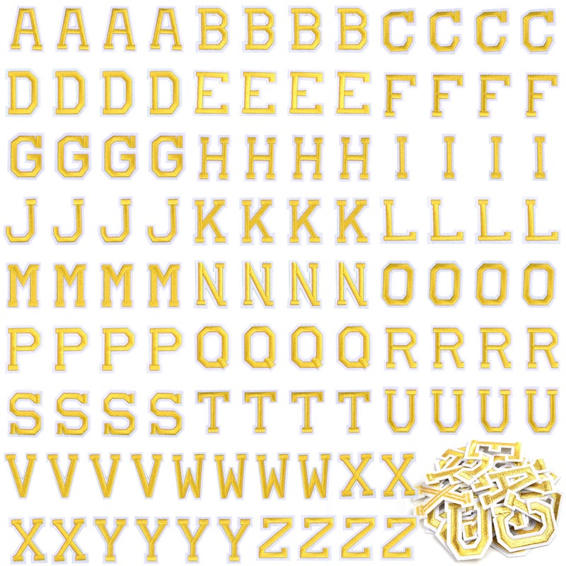 Coopay Coopay 104 Pieces Letter Iron on Patches Alphabet Sew on Appliques with Embroidered Patch AZ Letter Badge Decorate Repair Patches for Jeans Shirts Hats Shoes Bags Clothing Supplies Gold