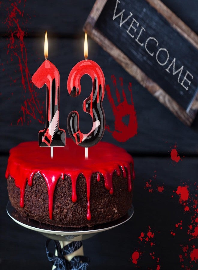 فوتيكت شمعة فوتكت ذات الرقم النازف، شمعة عيد ميلاد هالوين، زينة كعكة عيد ميلاد مرعبة لتزيين حفلات الهالوين ذات الطابع القوطي المرعب (قطعتان، الرقم 13) - Image 2