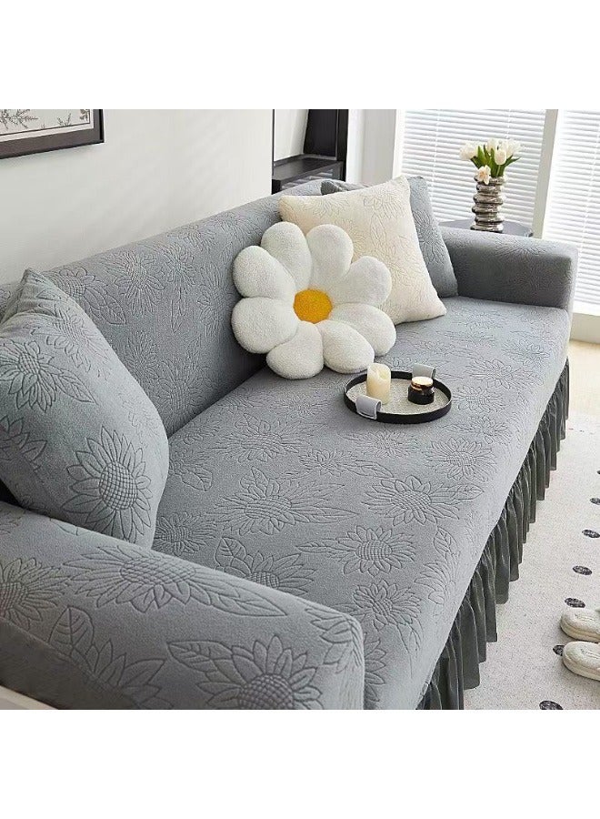 HaHaHai Sofa Cover 3 Seater ,Sunflower pattern Universal Stretch Velvet Sofa Slipcover Full Cover for Sectional / L-Shape Sofa – Non-Slip, Dust-Proof, All-Season Elastic Sofa Protector with Decorative Skirt, Deep Gray 190-230cm - Image 4