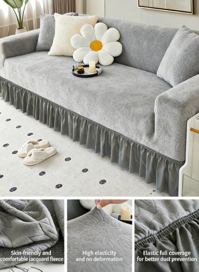 HaHaHai Sofa Cover 3 Seater ,Sunflower pattern Universal Stretch Velvet Sofa Slipcover Full Cover for Sectional / L-Shape Sofa – Non-Slip, Dust-Proof, All-Season Elastic Sofa Protector with Decorative Skirt, Deep Gray 190-230cm - Image 2