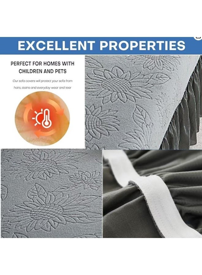 HaHaHai Sofa Cover 3 Seater ,Sunflower pattern Universal Stretch Velvet Sofa Slipcover Full Cover for Sectional / L-Shape Sofa – Non-Slip, Dust-Proof, All-Season Elastic Sofa Protector with Decorative Skirt, Deep Gray 190-230cm - Image 3