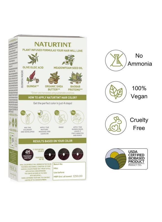 NATURTINT Permanent Hair Colour Mahogany Brown 4M | 92% Natural Ingredient | 100% Grey Coverage Long Lasting Hair Color | Usda Certified | Ammonia Free Vegan Hair Color Gel 4M Mahogany Chestnut 170 Ml  - Image 3