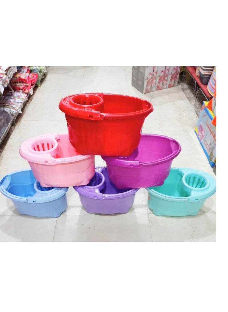 A mop bucket with wheels, its material is wonderful and its price is very attractive. It is available in yellow IR.