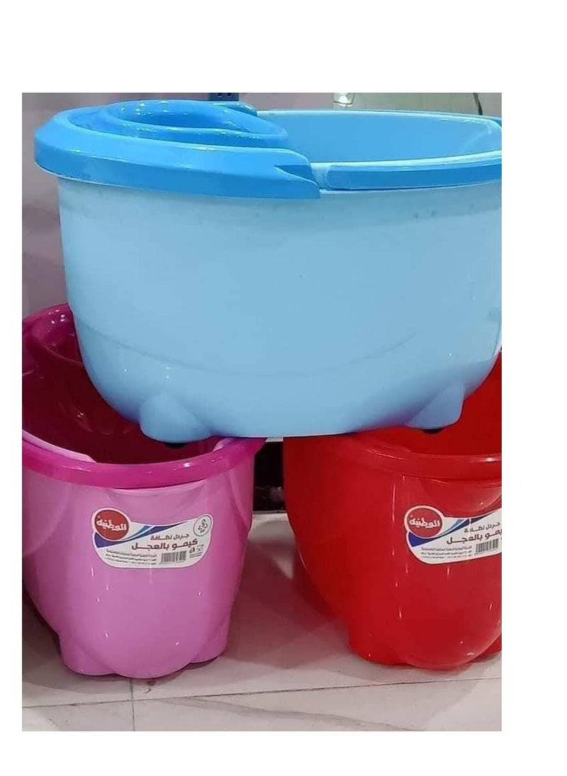 A mop bucket with wheels, its material is wonderful and its price is very attractive. It is available in yellow IR.