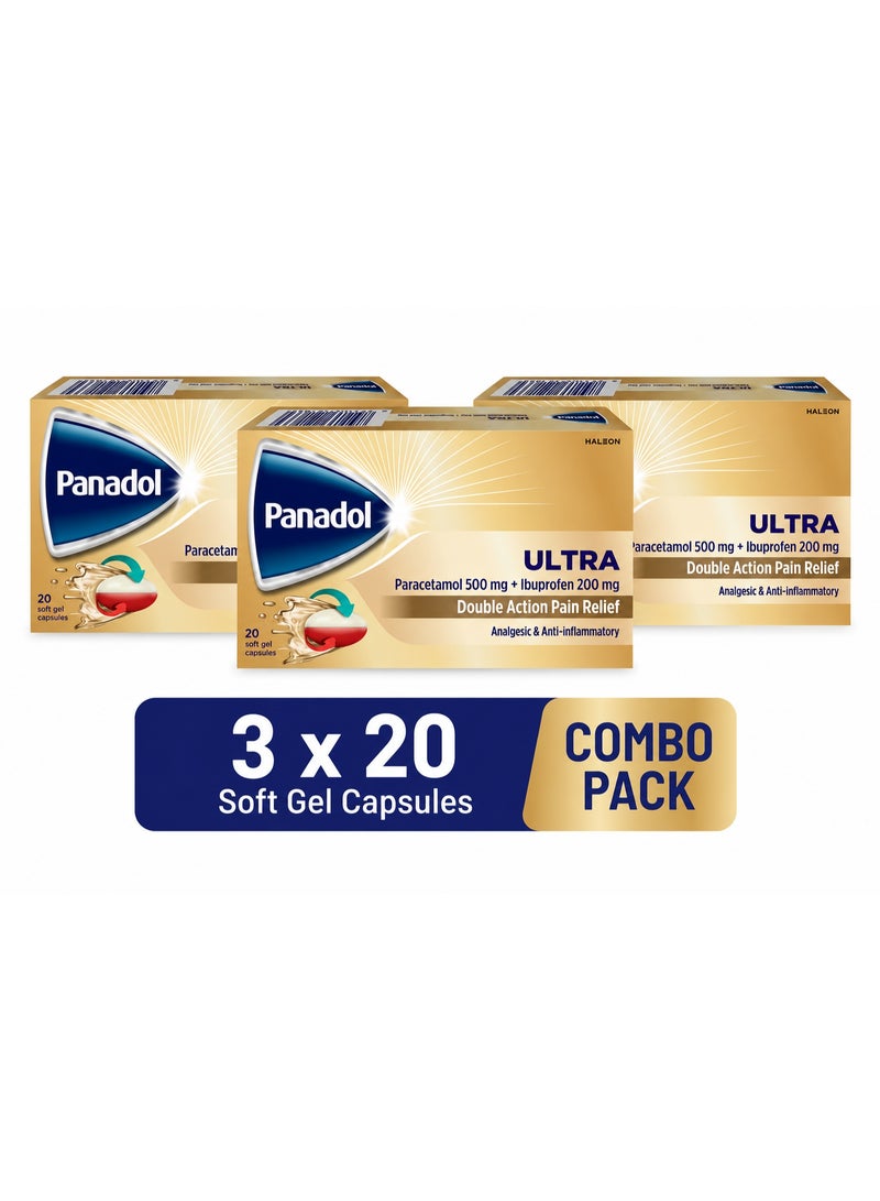 Panadol ultra Double Action Pain Relief 20s Softgels 3PCS