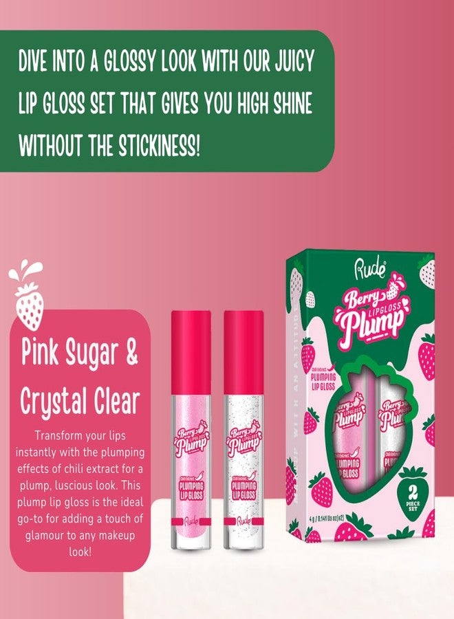 Rude مجموعة RUDE Cosmetics لملء الشفاه بالتوت، لامع شفاه ممتلئ للنساء، لامع شفاه مرطب لطيف مع حمض الهيالورونيك، زبدة الشيا، فيتامين E ومستخلص الفلفل الحار، نباتي، سكر وردي وشفاف - Image 4