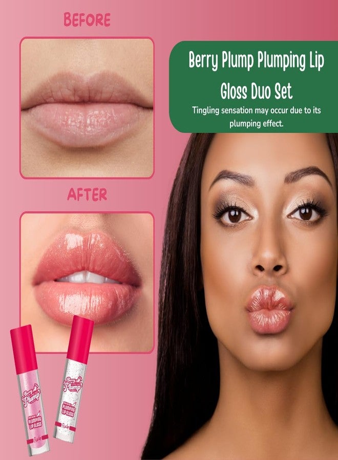 Rude مجموعة RUDE Cosmetics لملء الشفاه بالتوت، لامع شفاه ممتلئ للنساء، لامع شفاه مرطب لطيف مع حمض الهيالورونيك، زبدة الشيا، فيتامين E ومستخلص الفلفل الحار، نباتي، سكر وردي وشفاف - Image 3