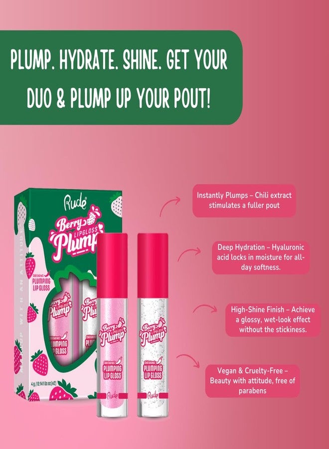Rude مجموعة RUDE Cosmetics لملء الشفاه بالتوت، لامع شفاه ممتلئ للنساء، لامع شفاه مرطب لطيف مع حمض الهيالورونيك، زبدة الشيا، فيتامين E ومستخلص الفلفل الحار، نباتي، سكر وردي وشفاف - Image 5