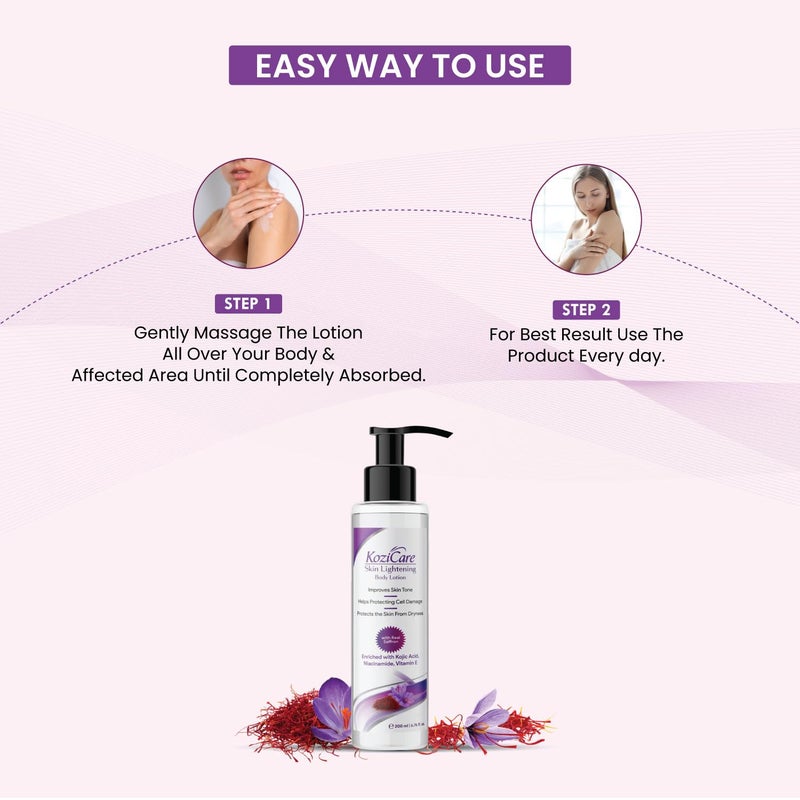 Kozicare Real Saffron LighteningBrightening Body Lotion with Real Saffron Kojic Acid Vitamin E Shea Butter Niacinamide Improve Skin Shade Helps Protecting Cell Damage 200ml Pack of 10 - Image 5
