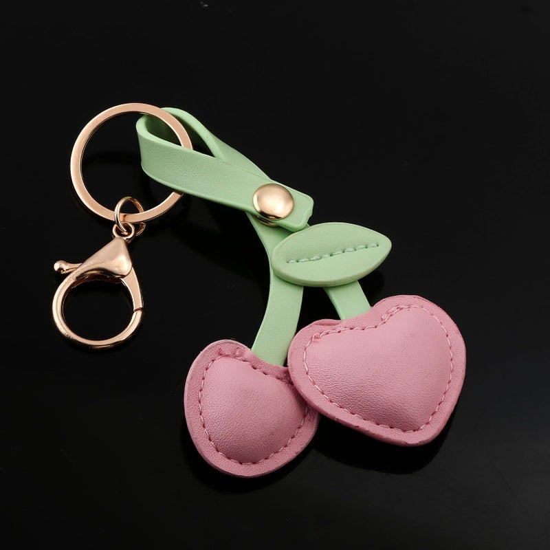 SORGERLY Pink Leather Cherry Bag Charm Keychain - Cute Purse Handbag Backpack Fruit Accessories - Beautiful Birthday Gift for Women (Pink leather cherry) - Image 4