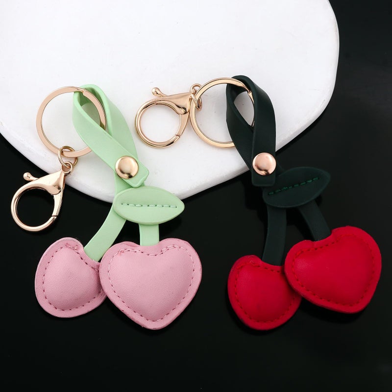 SORGERLY Pink Leather Cherry Bag Charm Keychain - Cute Purse Handbag Backpack Fruit Accessories - Beautiful Birthday Gift for Women (Pink leather cherry) - Image 5
