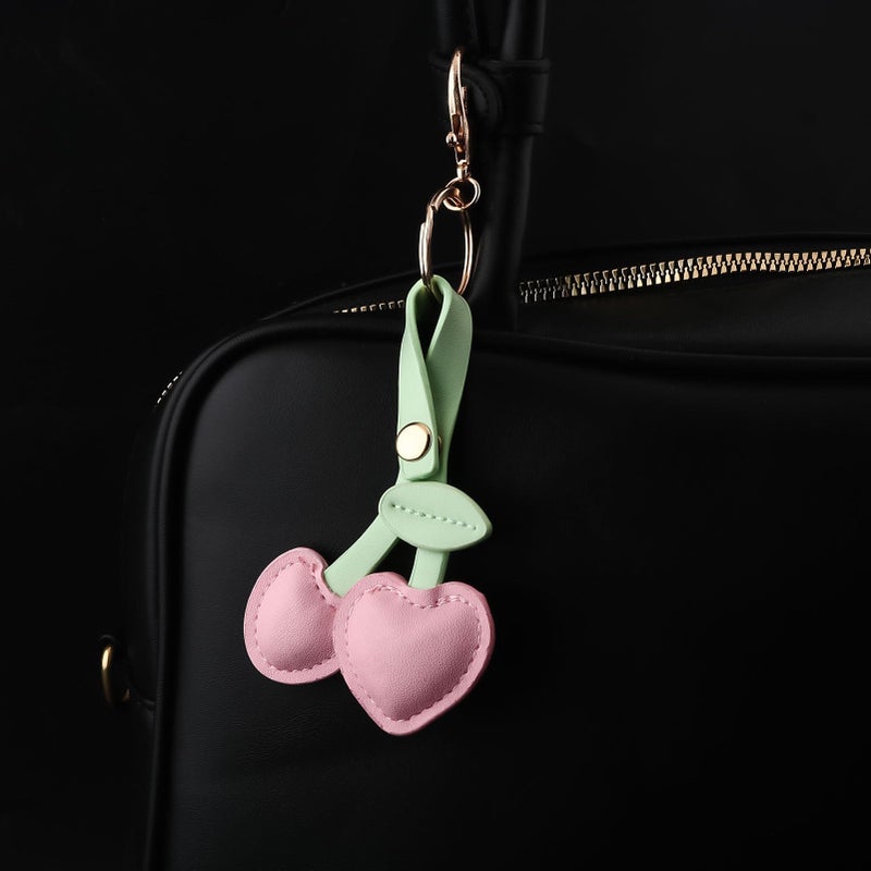 SORGERLY Pink Leather Cherry Bag Charm Keychain - Cute Purse Handbag Backpack Fruit Accessories - Beautiful Birthday Gift for Women (Pink leather cherry) - Image 3