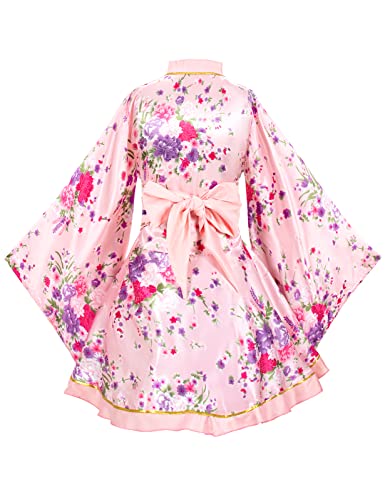 Elibelle Japanese Anime Women's Dance Kimono Robe Fancy Dress Yukata Silk Folding Fans Tabi Hairstick Socks Set Pink Small - Image 5
