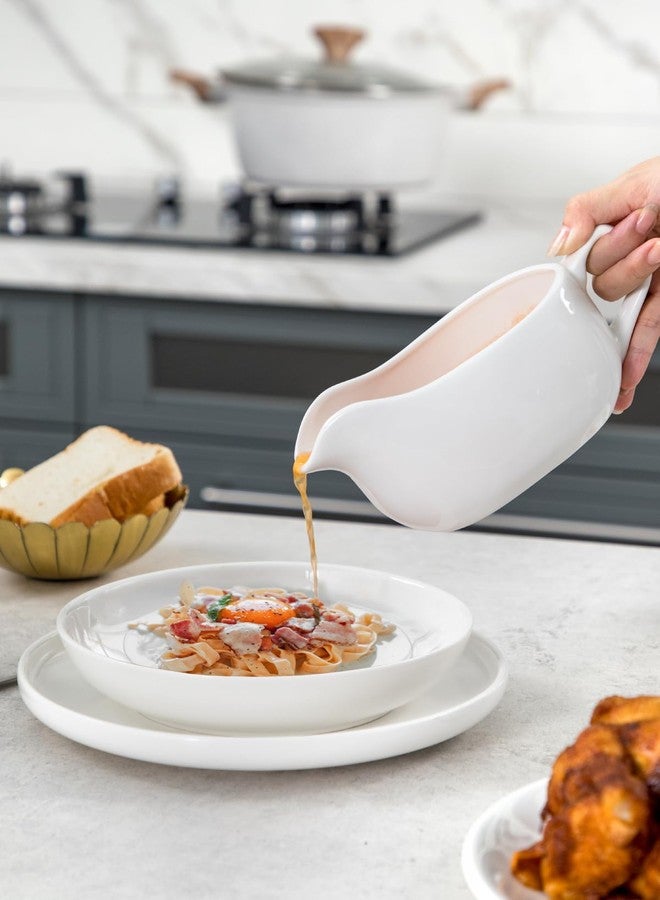 Nucookery وعاء مرق كبير من نوكوكيري سعة 18 أونصة مع سخان، وعاء صلصة من البورسلين الأبيض الفاخر مع فوهة كبيرة مانعة للتنقيط، وعاء مرق لعيد الشكر، لتسخين الصلصات وتتبيلات السلطة، آمن للاستخدام في الميكروويف والفريزر (حديث) - Image 5
