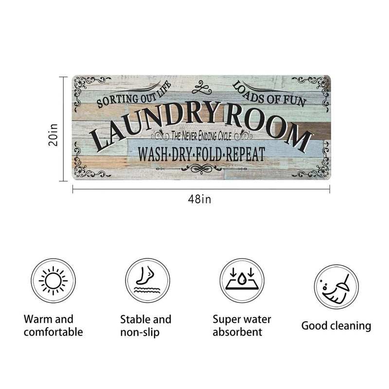 sdhinlwo Non Slip Laundry Room Rug - Farmhouse Kitchen Floor Mat -Laundry Room Rug- Runner Decor -Washable Floor Carpet for Washroom Mudroom Kitchen Bathroom Hallway-20 x48 - Image 3