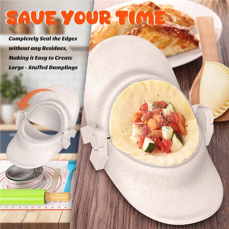 NAMUPIE 7 Piece Dumpling Maker Kit - All-in-One Empanada Maker Set with Press Molds & Ring Cutters, BPA-Free Kitchen Accessories for Home Cooking, Family/Friends Fun Gift (Beige) - Image 3