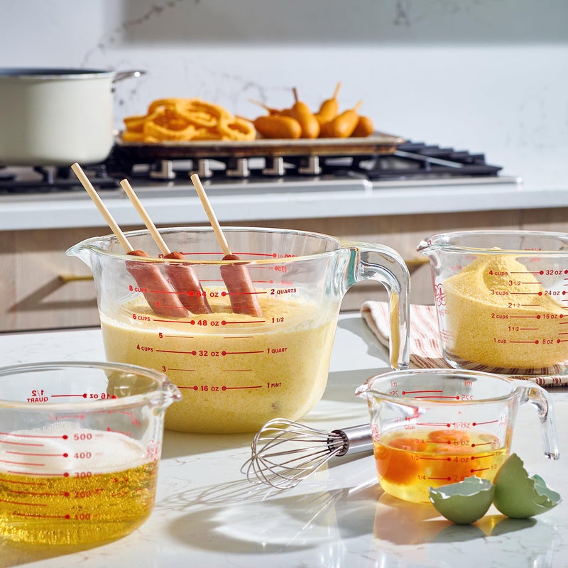 Le'raze Set of 3 Glass Measuring Cups with Measuring Spoons & Whisk - Kitchen Mixing Bowl Liquid Measure Cup, Glass Bakeware. 1 cup, 2 cup, 4 cup., Multi Size, Clear - Image 4