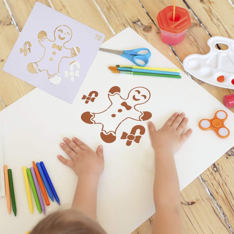 LOCOLO Reusable Christmas Painting Stencils, Plastic Stencils for Bullet Journal, Christmas Stencils for Painting on Wood, DIY Card Making (5×5″, 20Pcs, Pattern 1) - Image 3