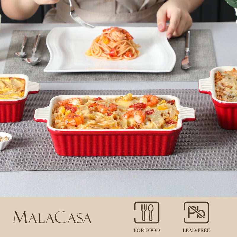 MALACASA Bakeware Set of 4, MALACASA Porcelain Baking Pans Set for Oven, Casserole Dish, Ceramic Rectangular Baking Dish Lasagna Pans for Cooking Cake Pie Dinner Kitchen, Red (9.5"/11.25"/12.75"/14.5") - Image 3