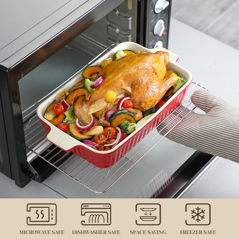 MALACASA Bakeware Set of 4, MALACASA Porcelain Baking Pans Set for Oven, Casserole Dish, Ceramic Rectangular Baking Dish Lasagna Pans for Cooking Cake Pie Dinner Kitchen, Red (9.5"/11.25"/12.75"/14.5") - Image 4