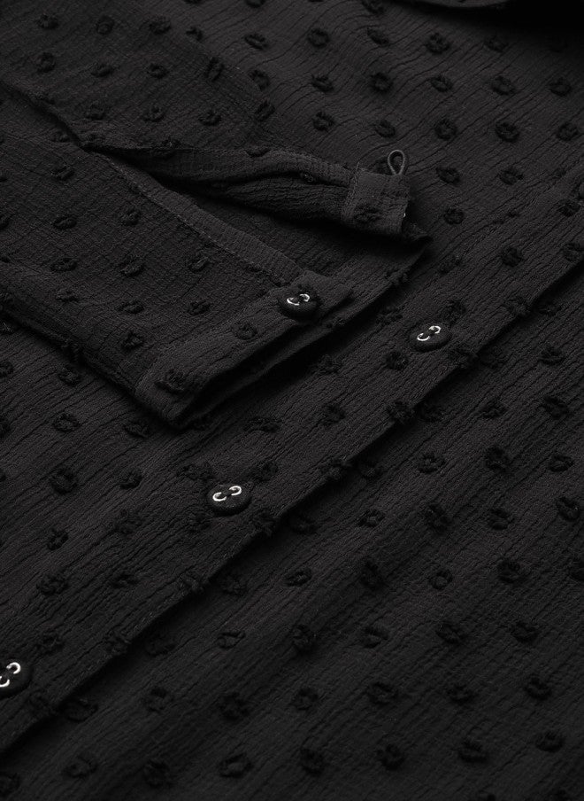 ساسافراس قميص نسائي قصير من دوبي شفاف أسود - Image 3