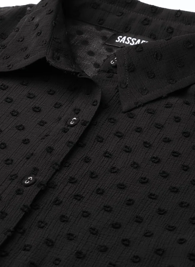ساسافراس Black Dobby Sheer Boxy Shirt for Women