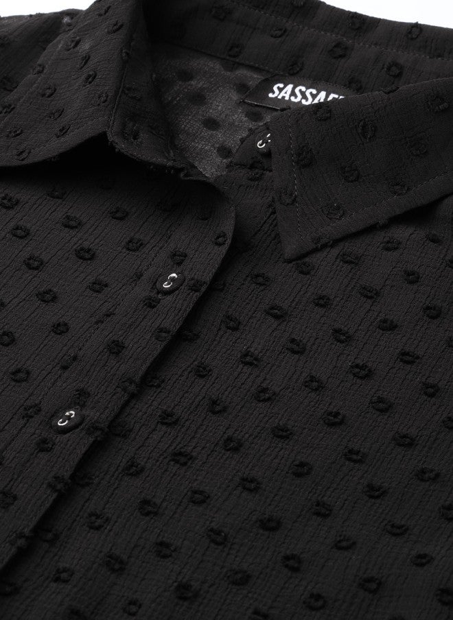 ساسافراس قميص نسائي قصير من دوبي شفاف أسود - Image 2