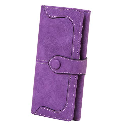 Cynure Women's Vegan Leather 17 Card Slots Card Holder Long Big Bifold Wallet,Purple - Image 1
