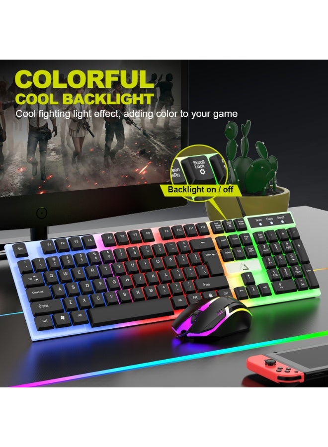 VODIRK GT100 Luminous RGB Backlit Gaming Keyboard Mouse Combo, Full-Size USB Keyboard with Number Pad and Function Keys, Ergonomic Colorful Gaming Mouse, Wired Plug-and-Play Connectivity, Stylish Black Design, and Reliable Performance for PC Users - Image 3