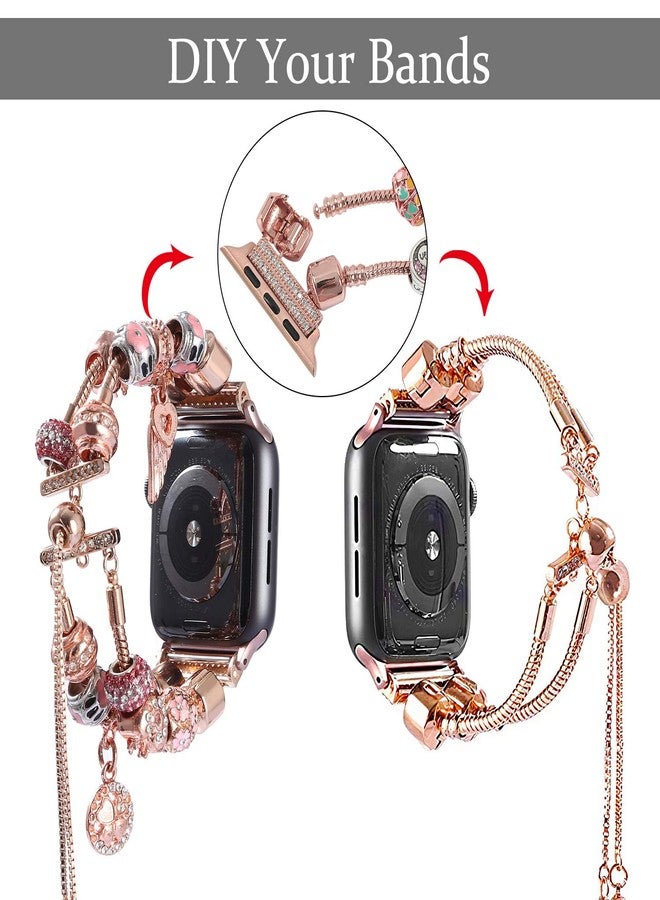 سوار Konafei متوافق مع سوار Apple Watch مقاس 46 مم و45 مم و44 مم و42 مم و41 مم و40 مم و38 مم و49 مم، سوار مجوهرات DIY لسلسلة iWatch 10/9/8/7/SE/6/5/4/3/2/1/Ultra مع خرزات أحجار الراين البراقة الإضافية للنساء - Image 2