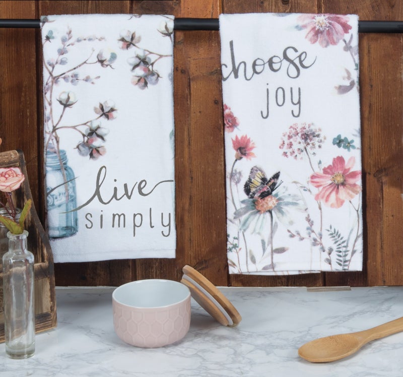 Kay Dee Designs Kitchen Towel Set (2 pc) - Choose Joy and Live Simply - Terry Hand Towels,White - Image 2