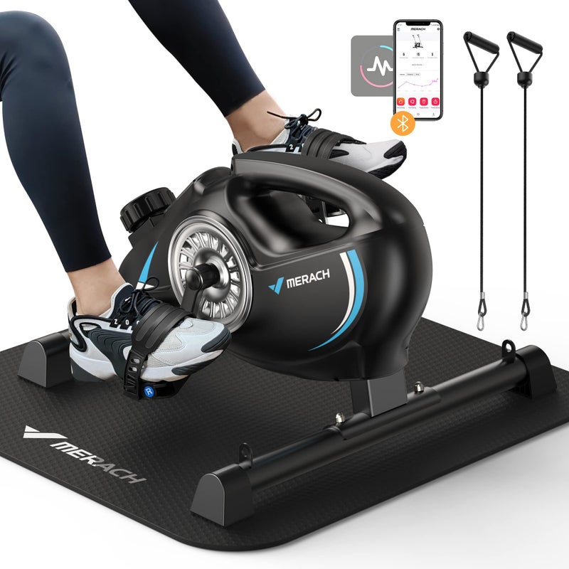 Merach Under Desk Bike Pedal Exerciser, Quiet Magnetic Mini Exercise Bike with MERACH App for Arm, Leg Recovery, Physical Therapy, Smooth Foot Desk Cycle - Image 1
