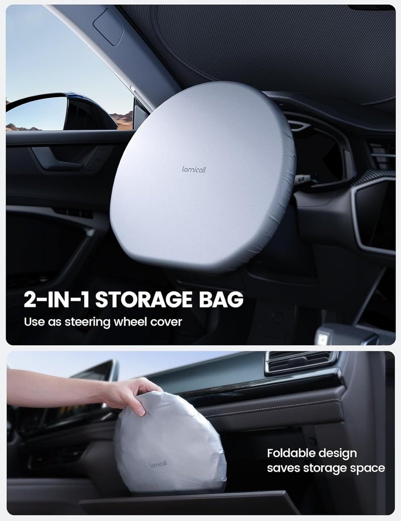 Lamicall Car Windshield Sun Shade – [64"L x 34"W] 4-Layer Reflective 240T Sun & UV Reflective Windshield Cover Sun Shade | Easy Install, FoldableWindshield Cover for Medium Sedan, SUV - Image 5
